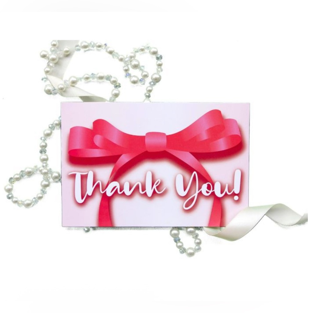 Set of 25 Pretty Pink Bow Post Card Thank You Cards - 4 x 6